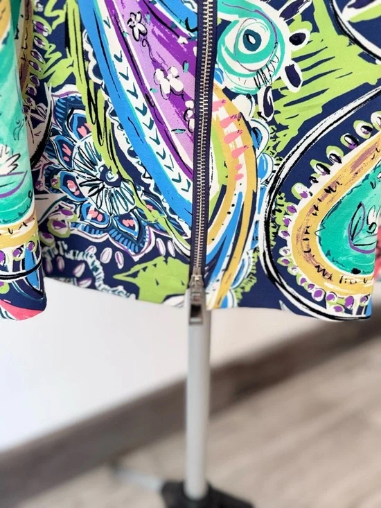 Nicole Miller Cold Shoulder Paisley Bell Sleeve Dress Boho Full Back Zip, Sz 8 - Picture 5 of 9